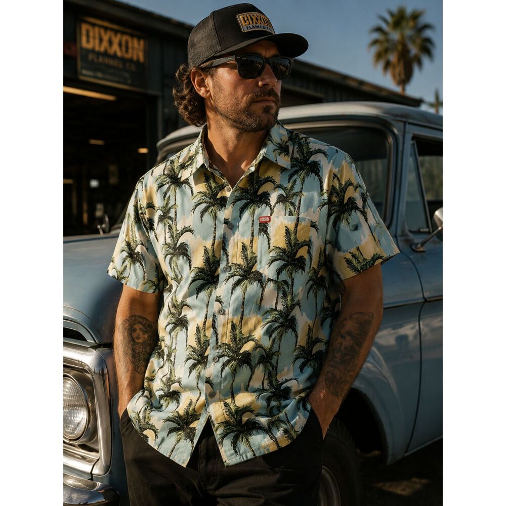 DIXXON Flannel Co Blue Palm Trees Button Up Shirt Top  Mens Size Medium